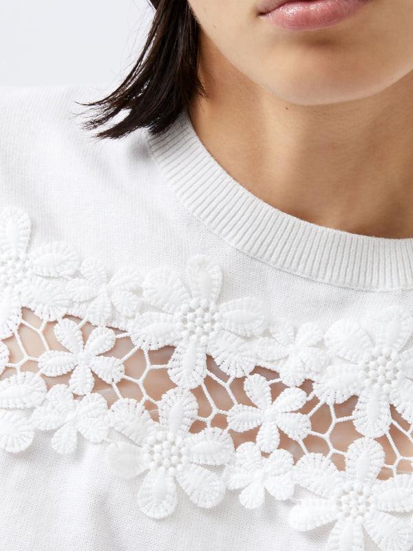 Fcuk Jilly Cobalo Lace Short Sleeve Top Linen White