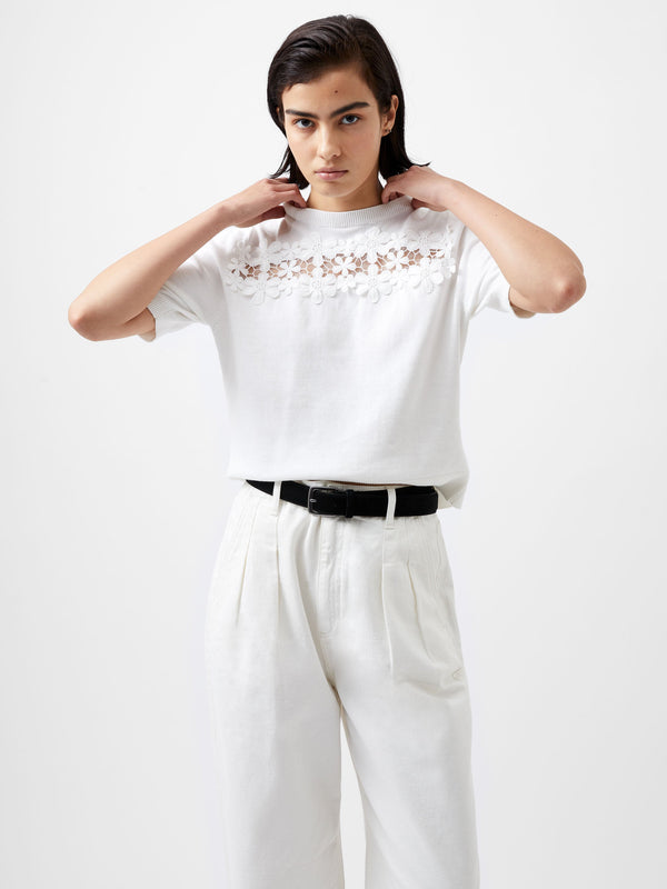 fcuk Jilly Cobalo Lace Short Sleeve Top Linen White