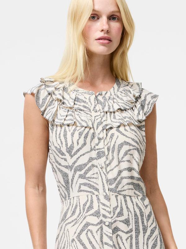 Fcuk Josie Eco Delphine Ruffle Midi Dress Porcelain Cream Blac