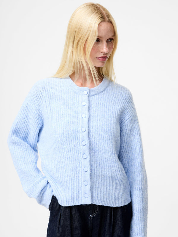 Fcuk Kezia Recycled Knit Long Sleeve Cardigan Arctic Blue