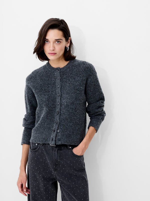 Fcuk Kezia Recycled Knit Long Sleeve Cardigan Graphite Mel