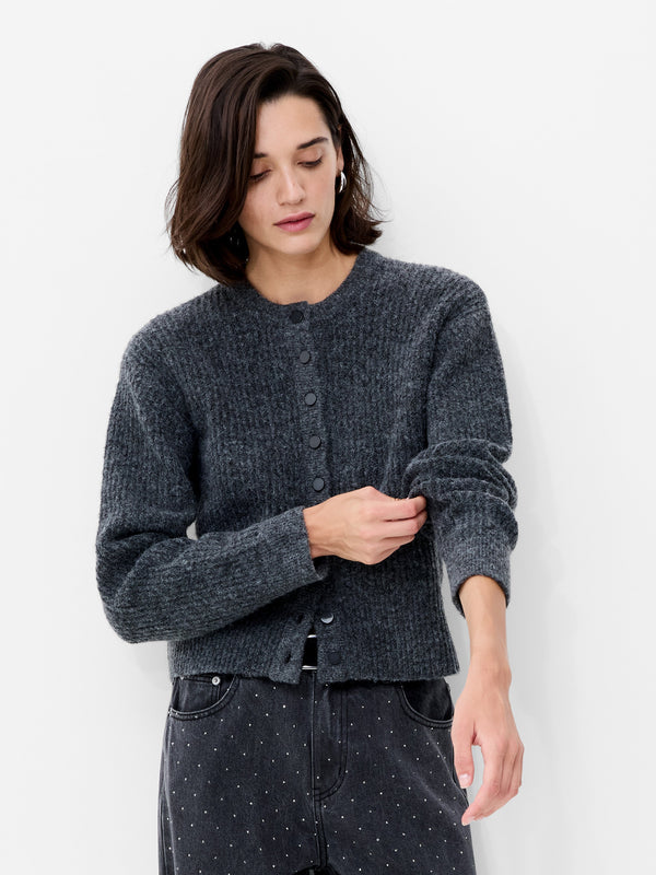 fcuk Kezia Recycled Knit Long Sleeve Cardigan Graphite Mel