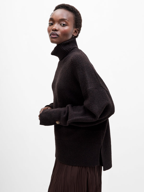 Fcuk Kezia Recycled Roll Neck Jumper Bitter Chocolate