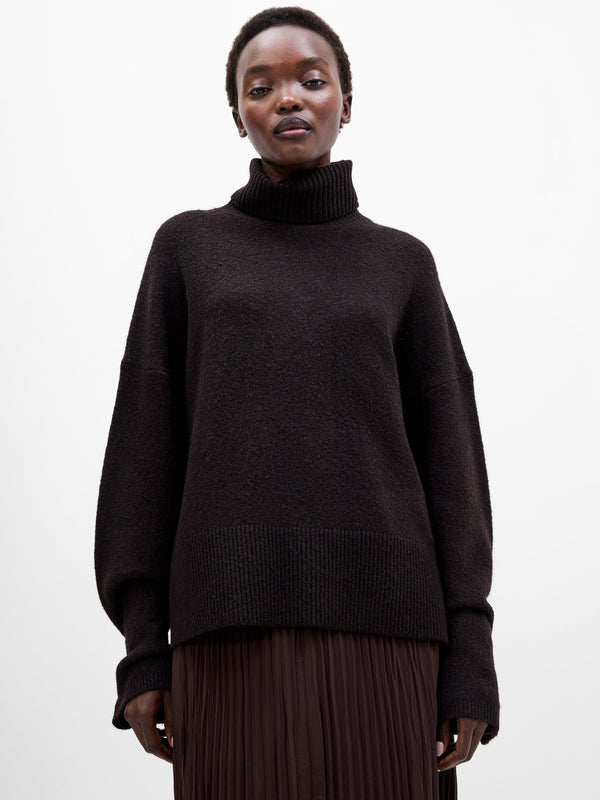 Fcuk Kezia Recycled Roll Neck Jumper Bitter Chocolate
