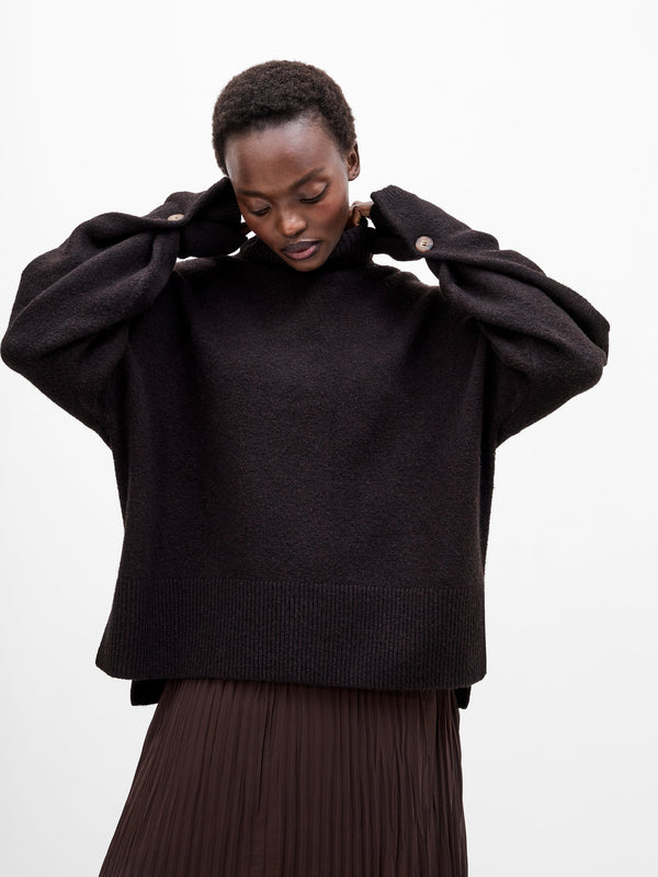 fcuk Kezia Recycled Roll Neck Jumper Bitter Chocolate