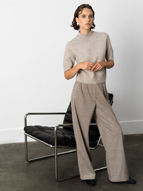 Fcuk Kezia Recycled Short Sleeve Mock Neck Jumper Almond Neutral