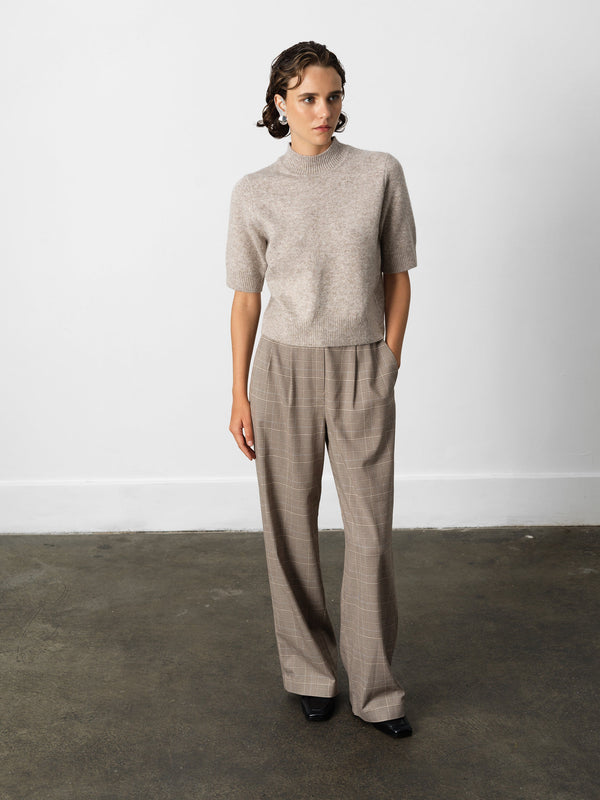 Fcuk Kezia Recycled Short Sleeve Mock Neck Jumper Almond Neutral