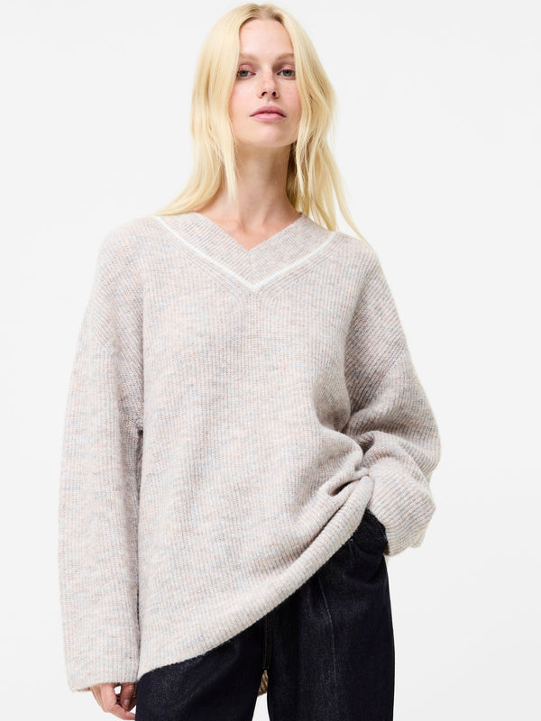 Fcuk Kezia Recycled Vertical V Neck Jumper Stone Grey