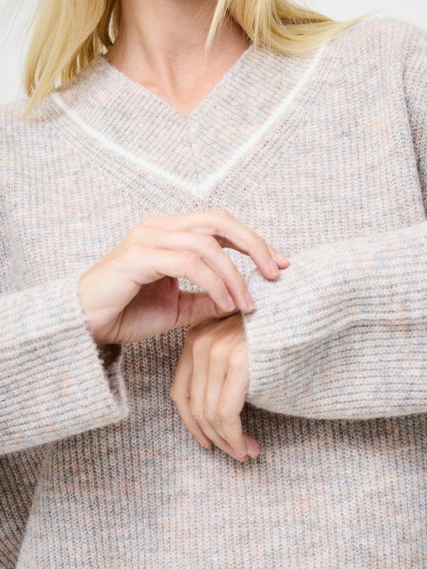 Fcuk Kezia Recycled Vertical V Neck Jumper Stone Grey