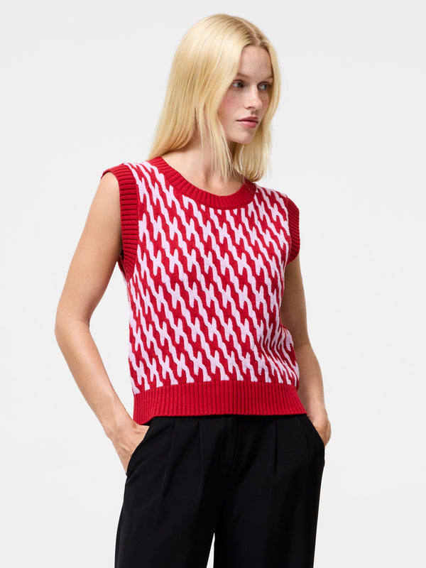 Fcuk Klara Flec Abstract Striped Vest Violet Pink Lipstick