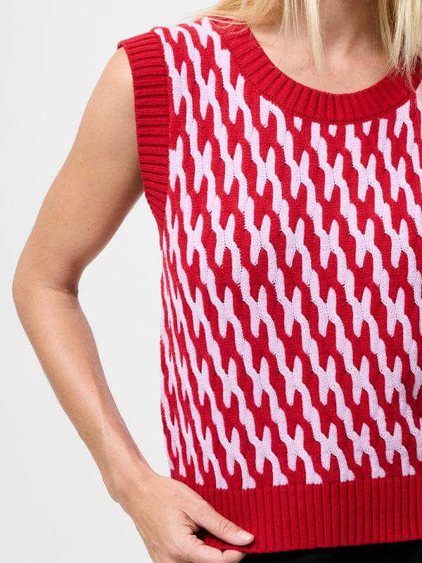 Fcuk Klara Flec Abstract Striped Vest Violet Pink Lipstick