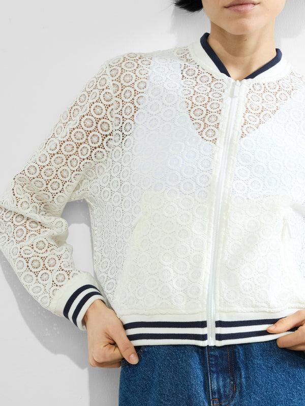 Fcuk Krista Lace Mix Knit Bomber Jacket Summer White/Navy