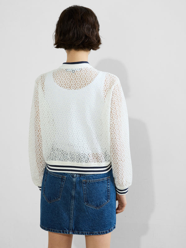 Fcuk Krista Lace Mix Knit Bomber Jacket Summer White/Navy