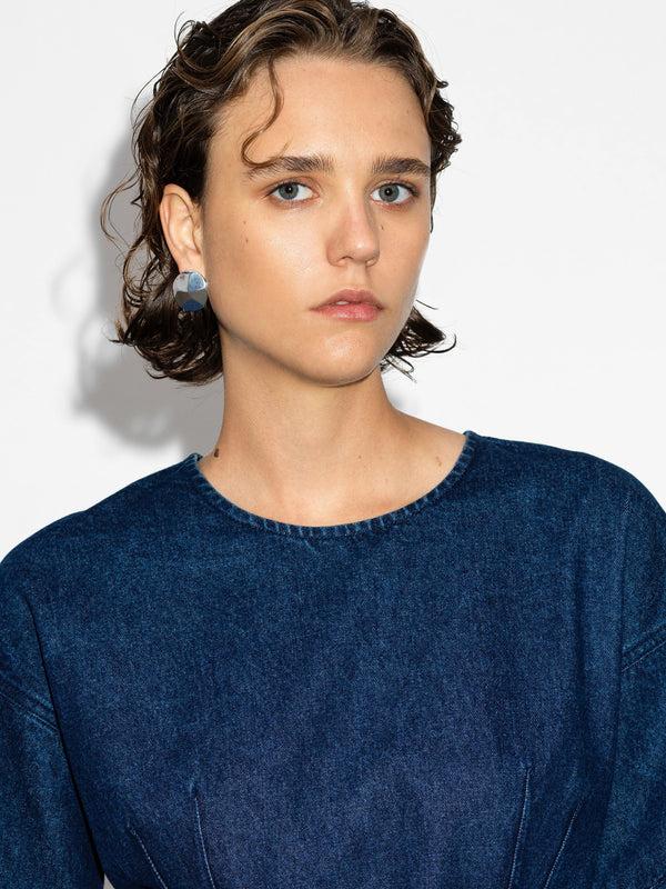 Fcuk Leighton Denim Banana Sleeve Mini Dress Dark Indigo