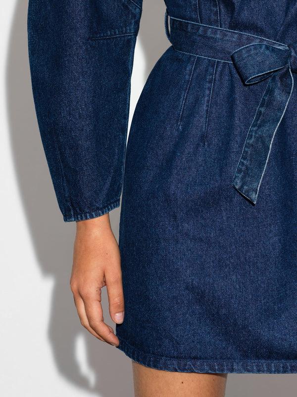 Fcuk Leighton Denim Banana Sleeve Mini Dress Dark Indigo