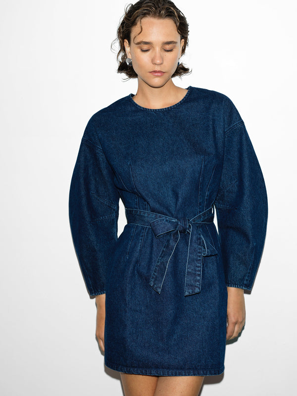 fcuk Leighton Denim Banana Sleeve Mini Dress Dark Indigo