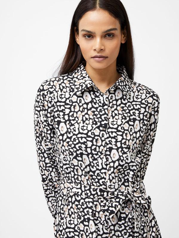 Fcuk Leopard Print Collared Swing Dress Black Multi