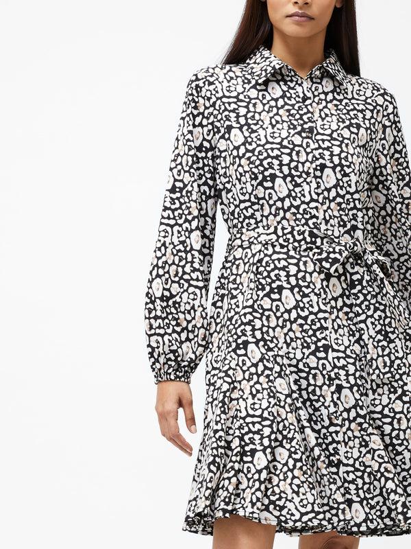 Fcuk Leopard Print Collared Swing Dress Black Multi