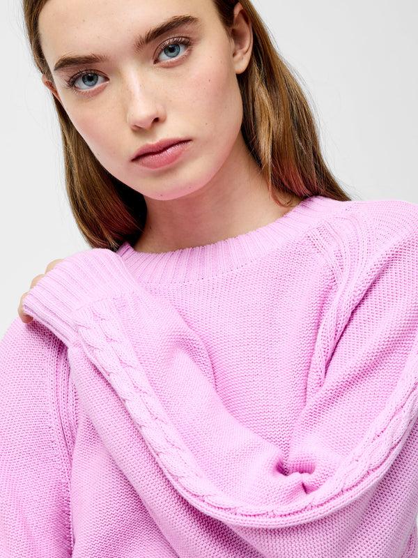 fcuk Lily Cable Knit Balloon Sleeve Jumper Bubblegum Pink