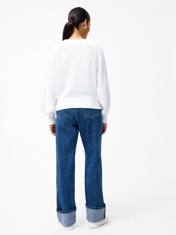 Fcuk Lily Cable Knit Balloon Sleeve Jumper Linen White