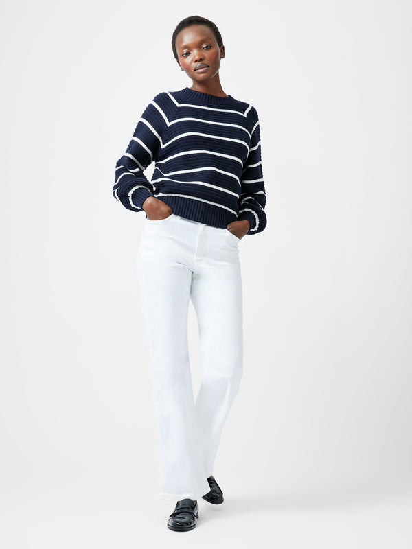 Fcuk Lily Mozart Striped Crew Neck Jumper Navy/Summer White