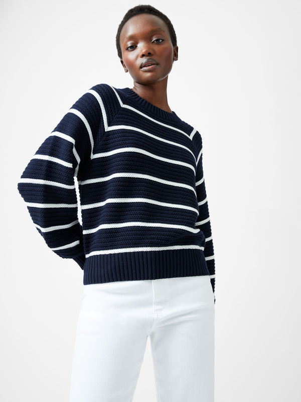 fcuk Lily Mozart Striped Crew Neck Jumper Navy/Summer White