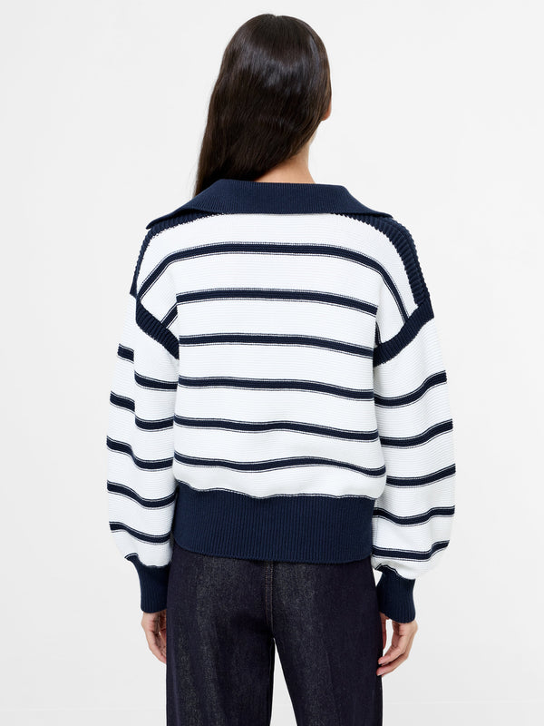 Fcuk Lily Mozart Striped Polo Jumper Navy Winter White