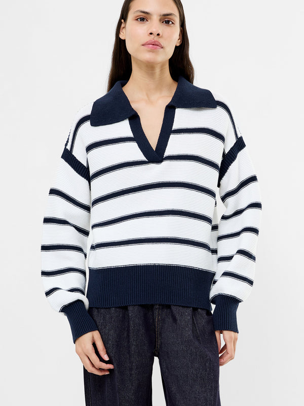 fcuk Lily Mozart Striped Polo Jumper Navy Winter White