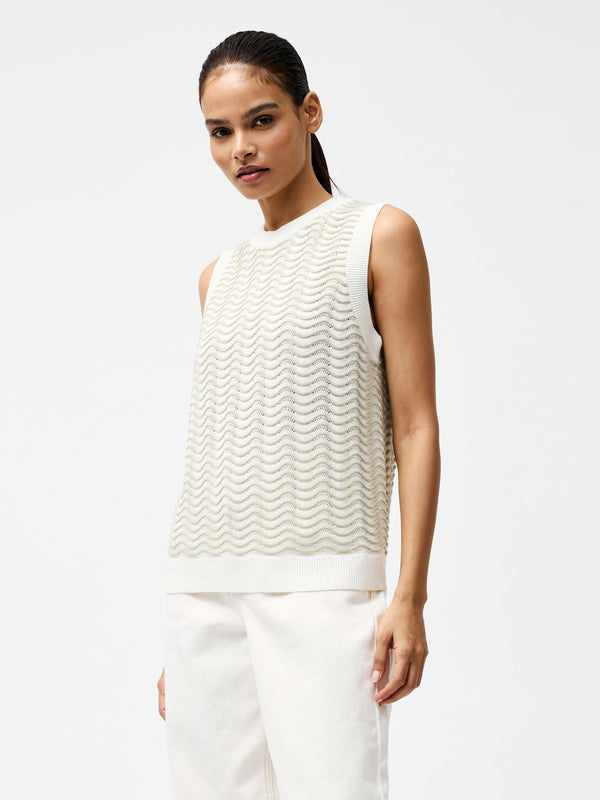 Fcuk London Sleeveless Wave Knit Jumper Pistachio/Cream