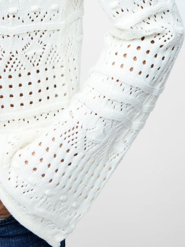 Fcuk Long Sleeve Crochet Bobble Knit Jumper Summer White