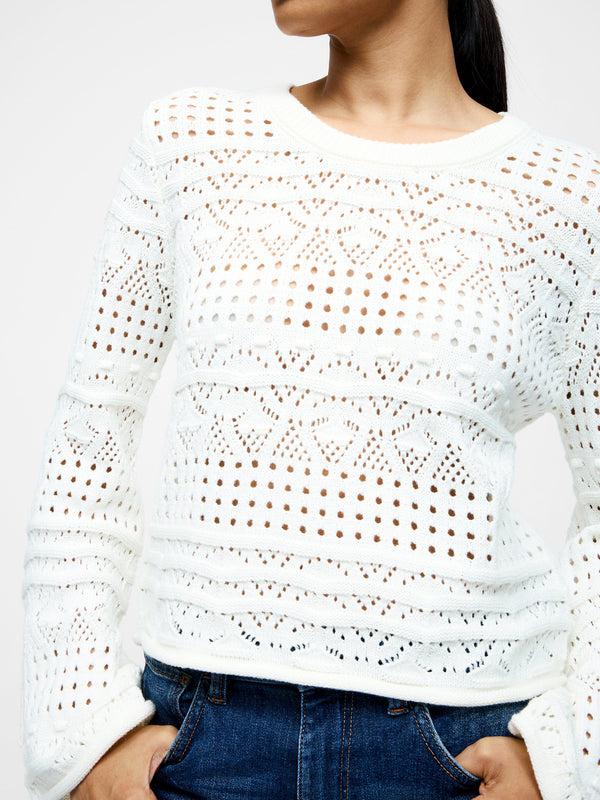 Fcuk Long Sleeve Crochet Bobble Knit Jumper Summer White