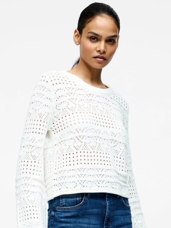 fcuk Long Sleeve Crochet Bobble Knit Jumper Summer White