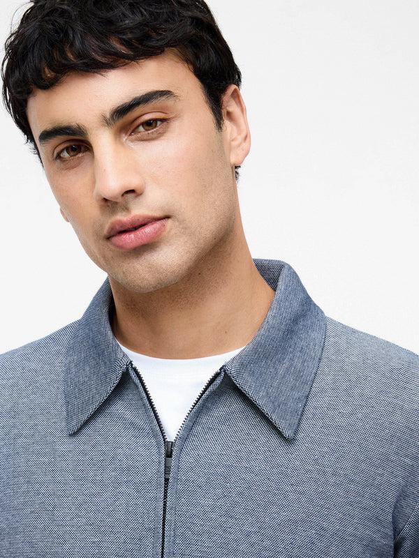 Fcuk Long Sleeve Double Face Pique Zip Through Shirt Navy