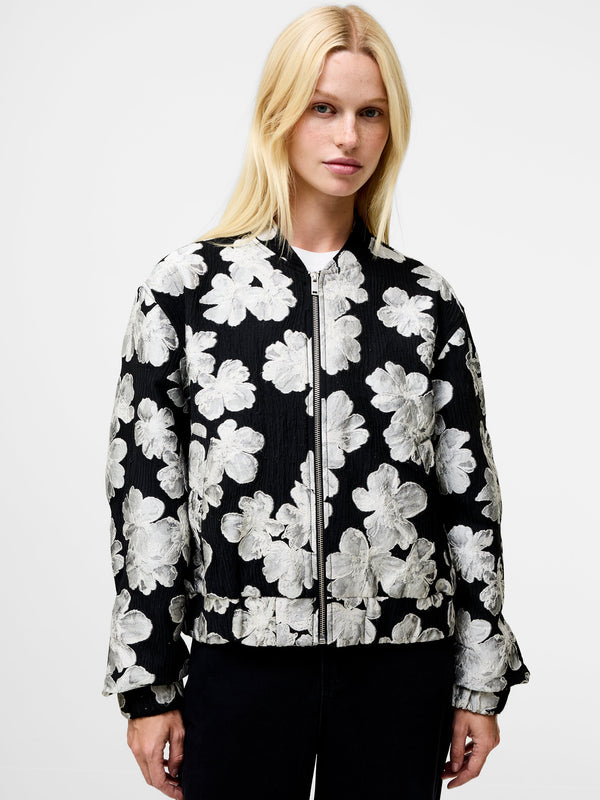 Fcuk Lora Poly Jacquard Bomber Jacket Porcelain Cream/Blac