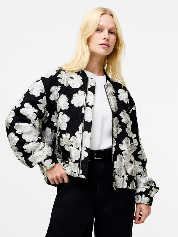 fcuk Lora Poly Jacquard Bomber Jacket Porcelain Cream/Blac