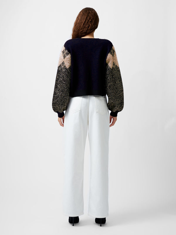 Fcuk Mavis Argyle Tinsel Long Sleeve Cardigan Blackout