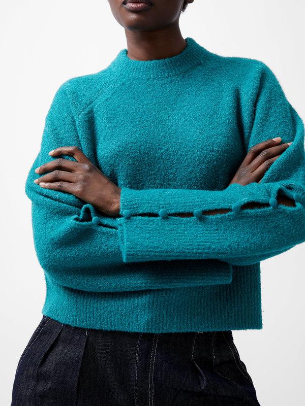 Fcuk Melissa Boucle Button Detail Sleeve Jumper Dark Teal