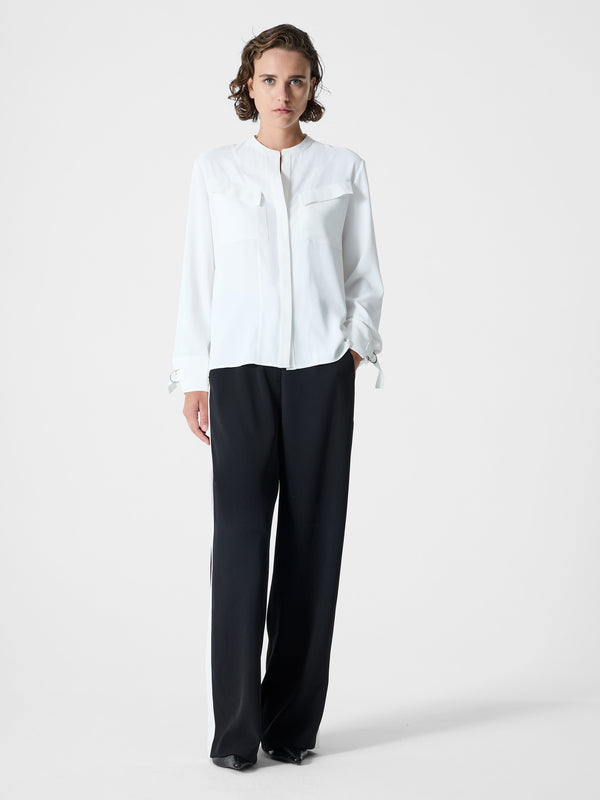 Fcuk Mindy Collarless Long Sleeve Shirt Winter White