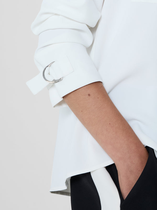 Fcuk Mindy Collarless Long Sleeve Shirt Winter White