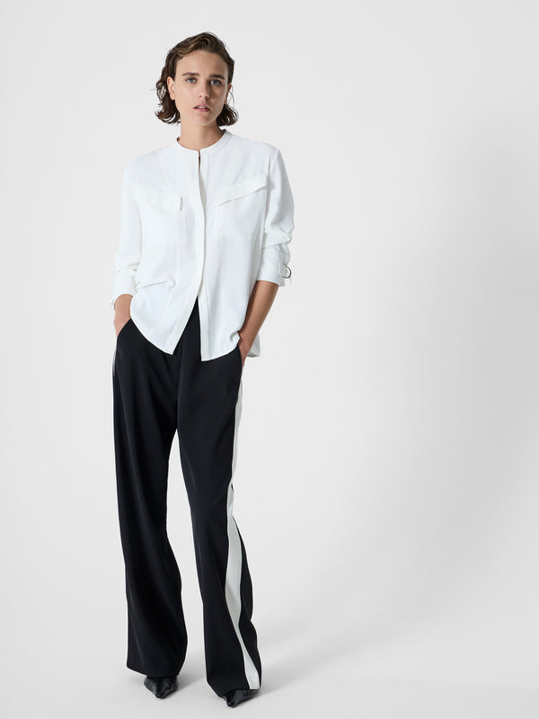 Fcuk Mindy Collarless Long Sleeve Shirt Winter White