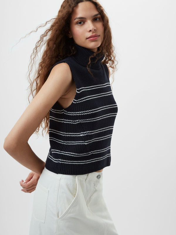 Fcuk Mozart Striped Cropped Sleeveless Jumper Midnight/Winter Wht