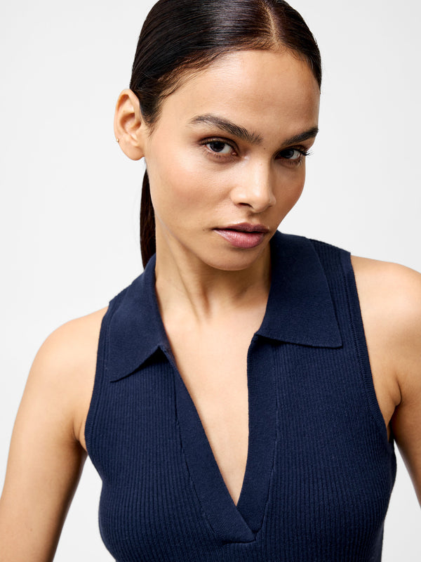 Fcuk Mozza Collared V Neck Sleeveless Jumper Marine