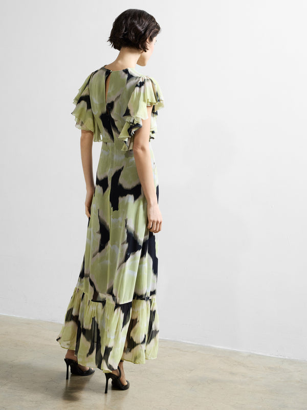 Fcuk Natalie Emina Chiffon Maxi Dress Light Lime Green Multi