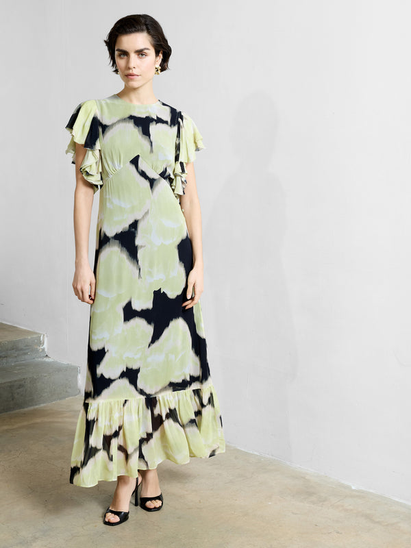 fcuk Natalie Emina Chiffon Maxi Dress Light Lime Green Multi