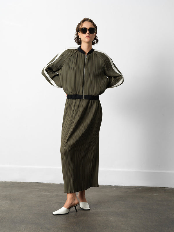 Fcuk Niri Plisse Bomber Jacket Khaki/Black/Porcelai