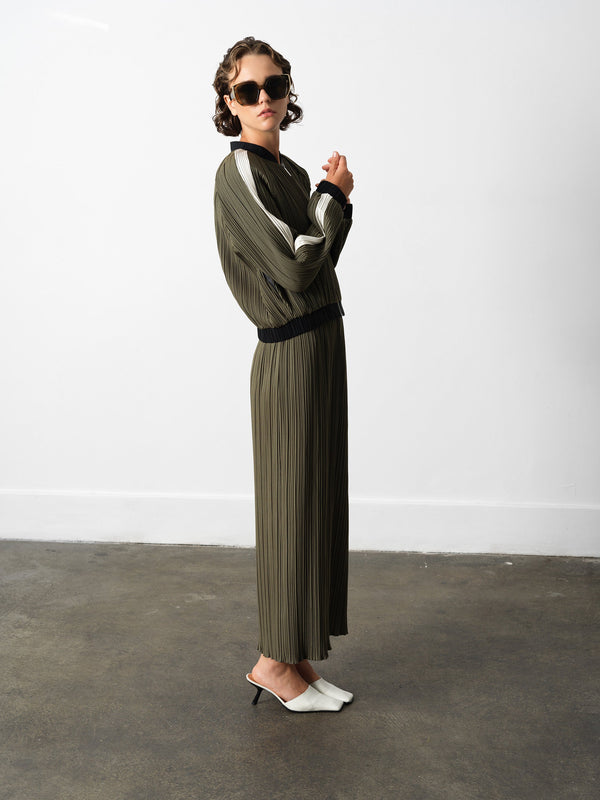 Fcuk Niri Plisse Bomber Jacket Khaki/Black/Porcelai