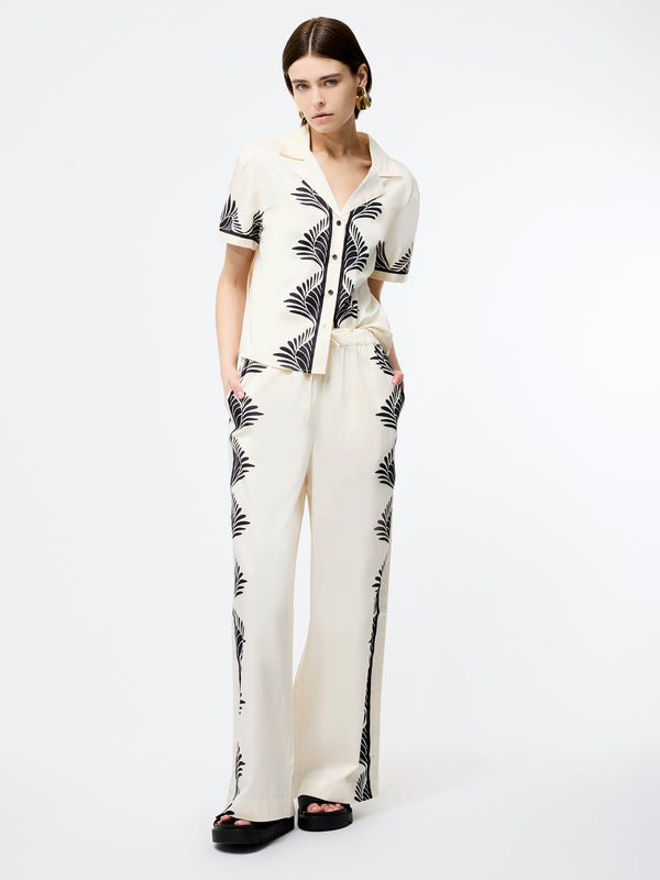 Fcuk Nola Alexis Printed Wide Leg Trousers Cream/Black