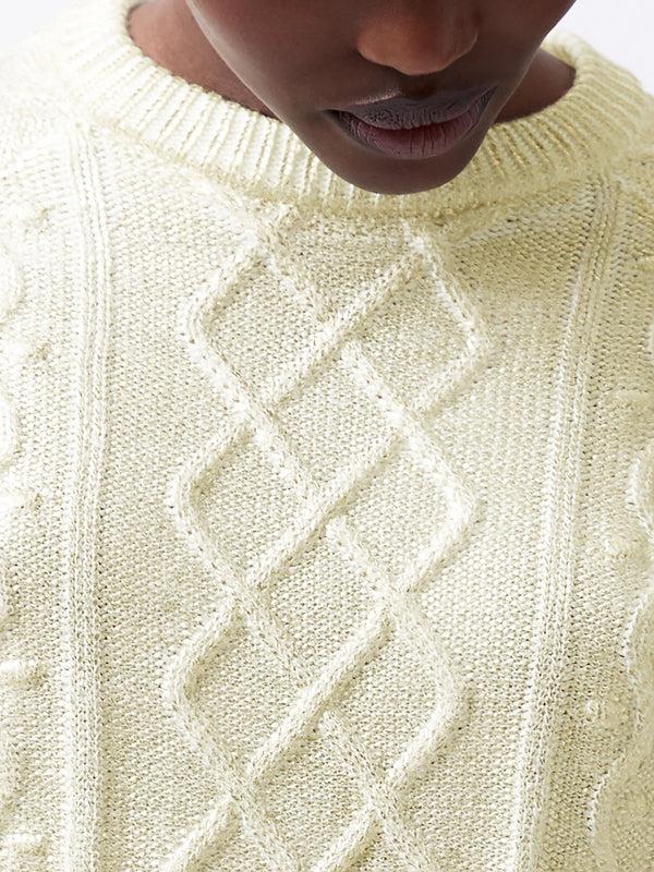 Fcuk Otilia Gold Foil Cable Knit Jumper Gold/Winter White