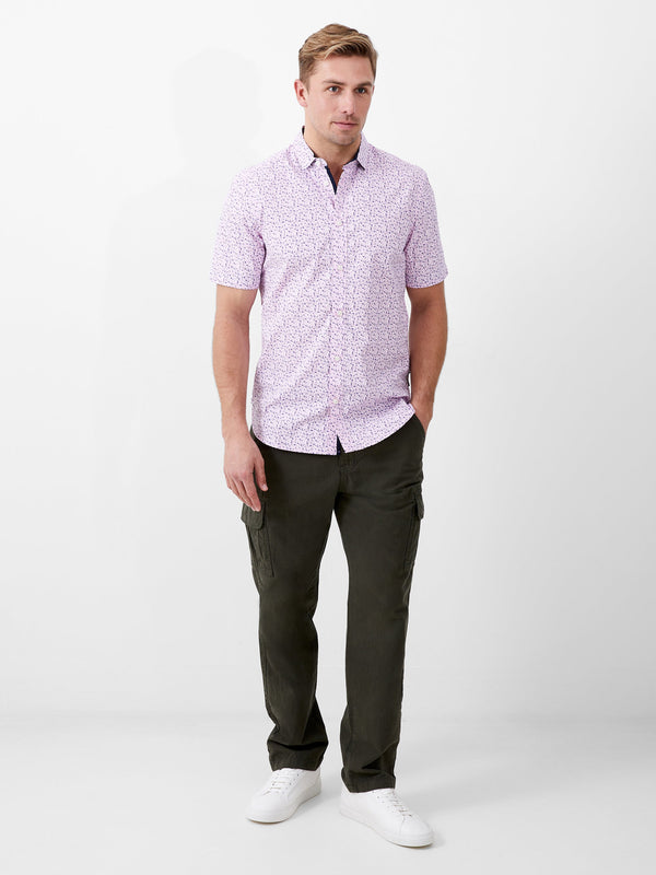 Fcuk Patterned Short Sleeve Navy Trim Shirt Flora Pink