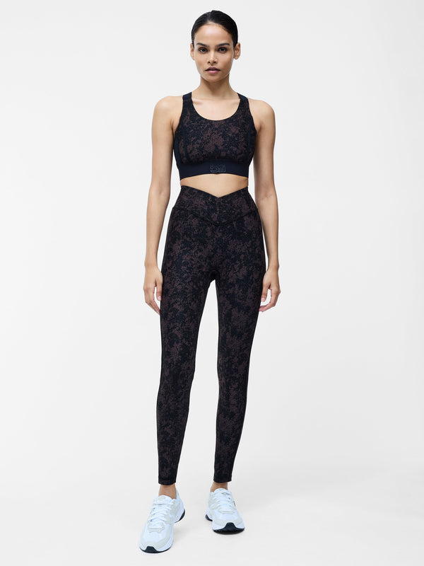 Fcuk Printed High-Waisted Crossover Gym Leggings Black Multi